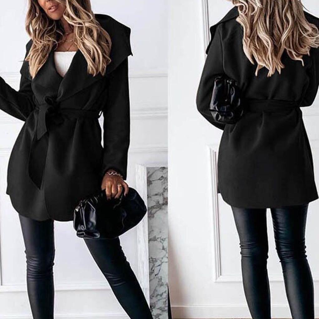 Dámské teplé zimní bundy Dlouhé pevné vlněné kabáty Blet Cardigan Outwear