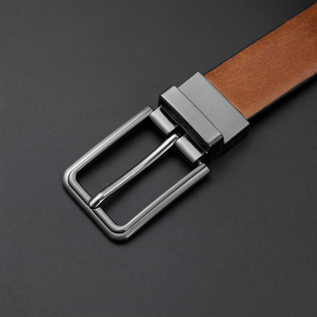 Men's High-end Genuine Leather Double-sided Rotary Pin Buckle Business Versatile Cowhide Pin Buckle Alloy Belt