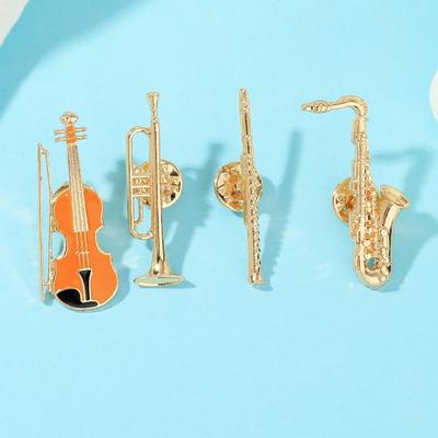 4 Pièces Broches en Alliage Émaillé Instruments de Musique Décoration pour Sacs à Dos Broches de Revers Accessoires de Bijoux