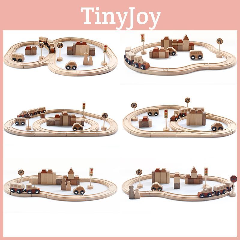 Fun Wooden City Transportation Train Track Assembly Building Blocks Kid Toy Set For Toddlers And Early Education