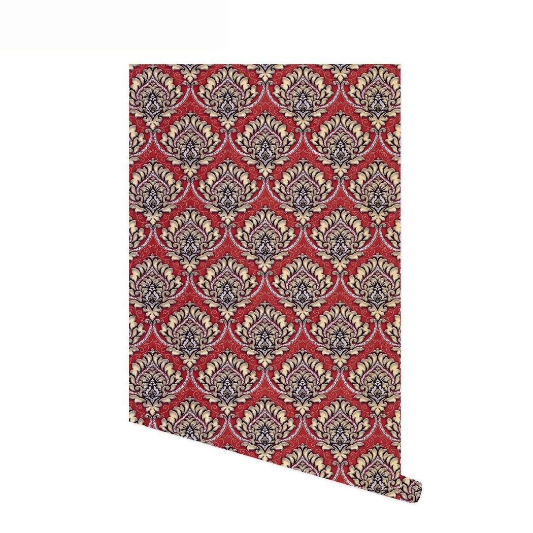 

Самоклеящаяся съемная контактная бумага «Красные дамаски», самоклеящиеся обои, водонепроницаемая текстурированная виниловая пленка, настенные покрытия 1mx45cm