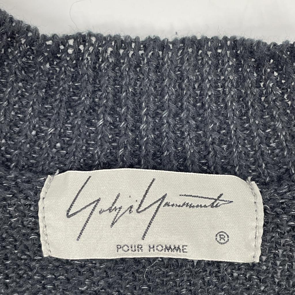 Yohji Yamamoto POUR HOMME HD-K91-380 Black Cotton Linen Blend High Neck Knit Cardigan tops 3 blackUsed