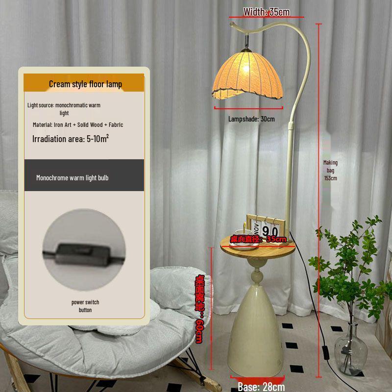Cream Floor Lamp with Storage and Coffee Table for Living Room and Bedroom Decor