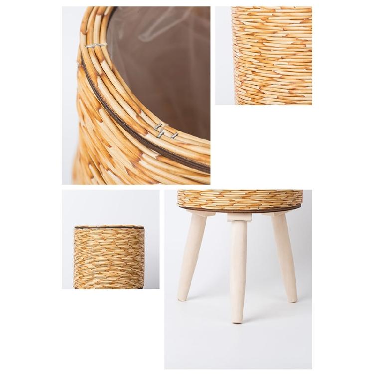 Handcrafted Yellow Rattan Plant Stand Durable And Portable Holder For Showcasing Green In Homes Offices Or Patios
