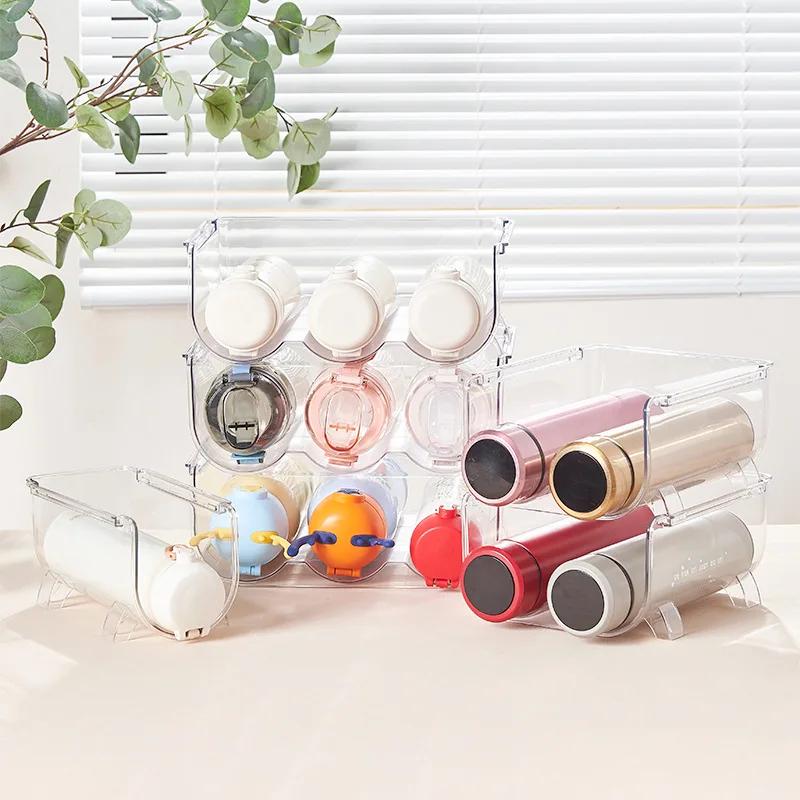 Single/Double/Triple Stackable Water Bottle Holders Refrigerator Storage Bins Kitchen Wine Organizer Stand Organization Rack