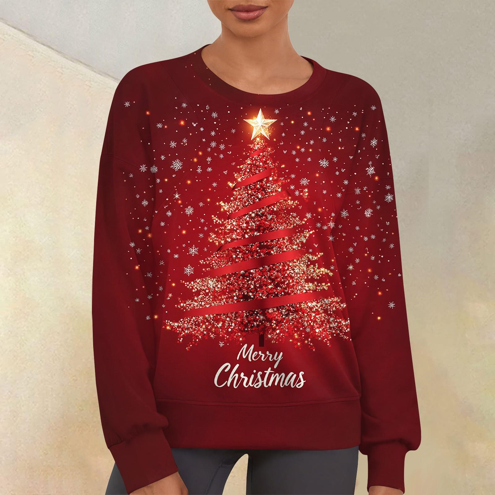 

Женский повседневный модный принт с круглым вырезом и длинным рукавом, свитер-топ XXL винный