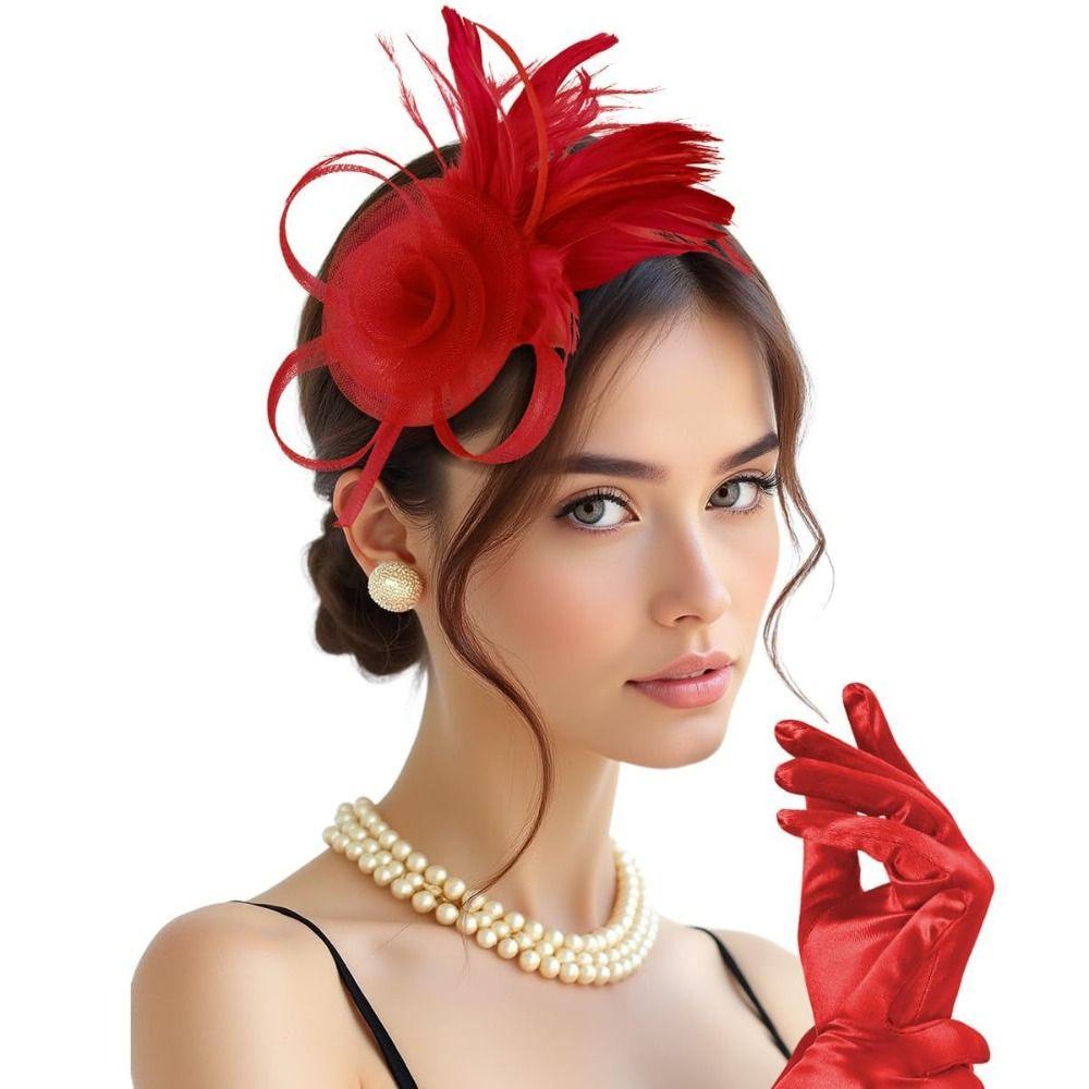 Abito Elegante Cappellino Piccolo Fascia per Capelli Fascinator Retrò Copricapo Piume Fascia in Rete Sposa