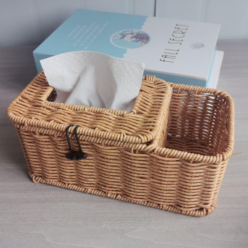 Waterproof Rattan Woven Tissue & Remote Storage Box for Living Room or Bathroom