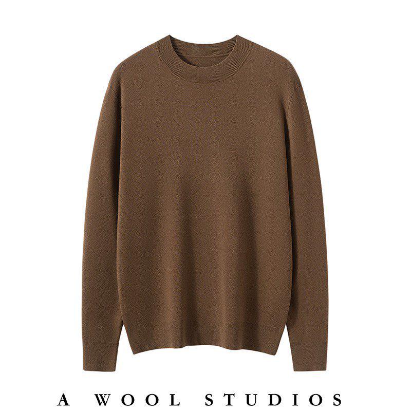Men s 100% Wool Round Neck Pullover Sweater - Thick Knit, Machine Washable Large
