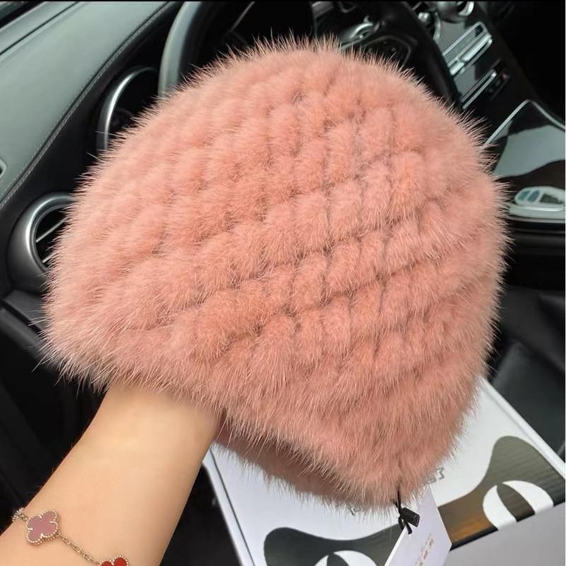 Mink Fur Hat Women Winter Ear Protection Warm Natural Fur Knitted Hat Fluffy Fur Snow Caps Ladies Black Fur Caps Winter Cap