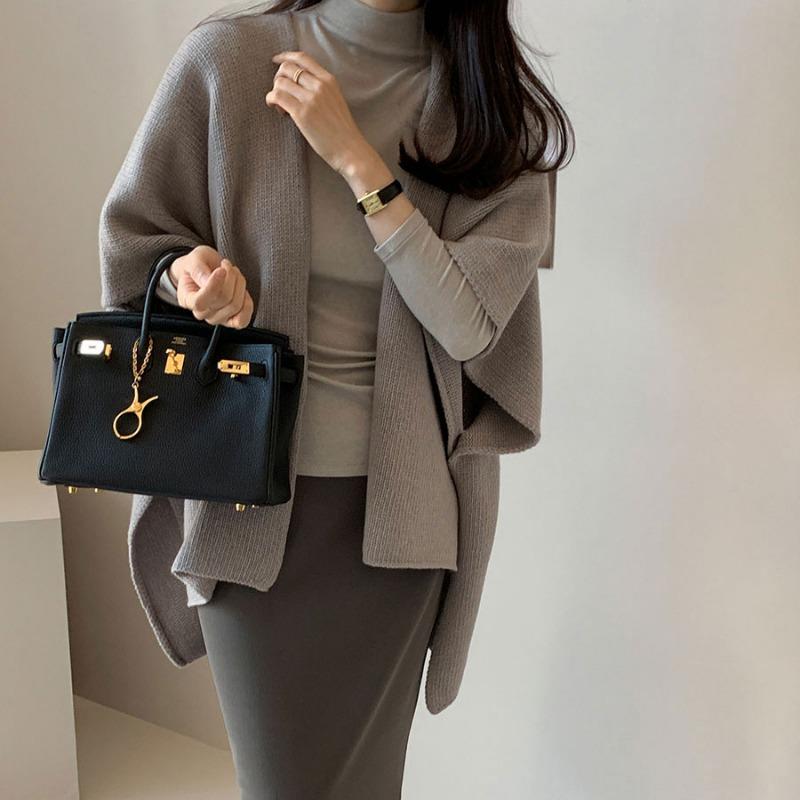 Fashion Loose Knitted Cardigan Shawl Jacket Women's Casual Gentle Elegant Sweaters Cape Autumn Winter Simple Solid Color Coats Female Clothing