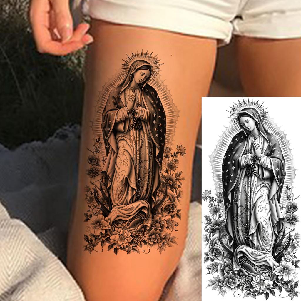 1 Sheet Waterproof Jesus With Cross Thorn Temporary Tattoos For Men Women Realistic Zeus Warrior Tatoos Temp Fake Tattoo Sticker