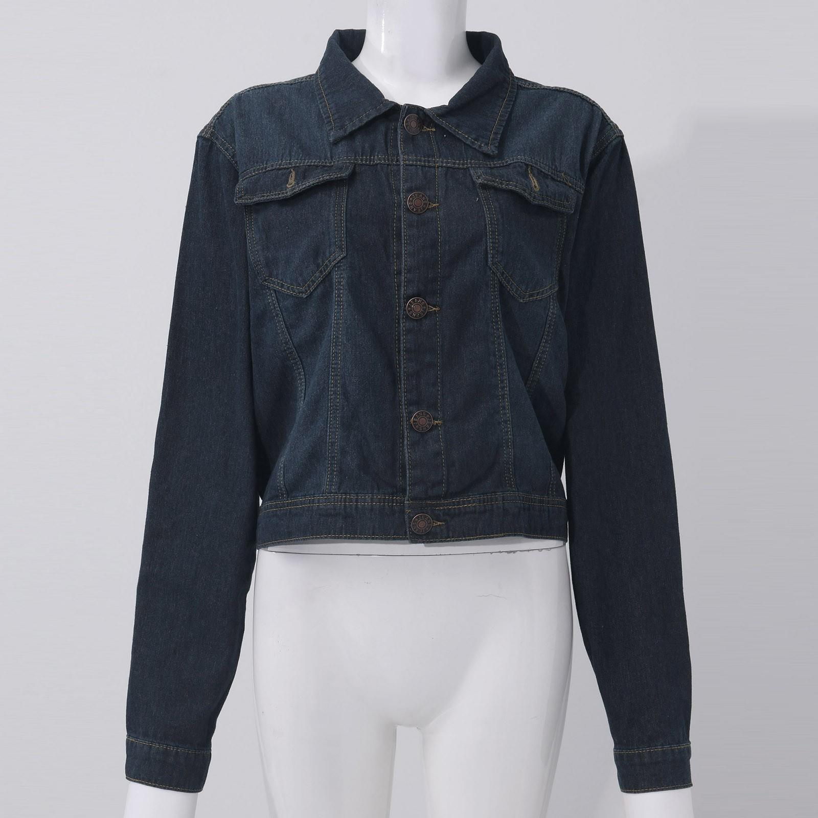 

Модная женская базовая джинсовая куртка на пуговицах, укороченная джинсовая куртка с пупком XL