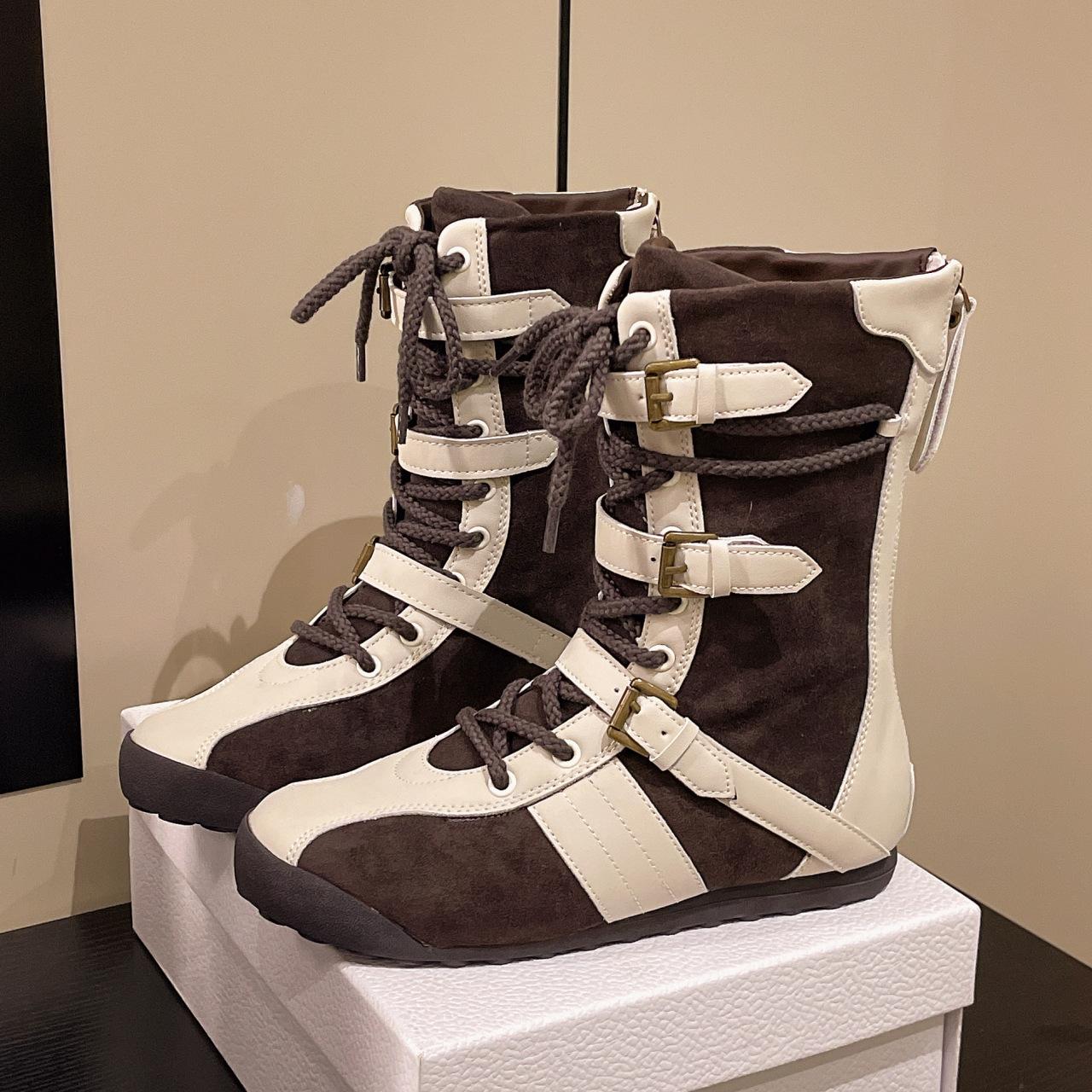 

Flat-bottomed lace-up boxing boots short boots women s 2025 new autumn fashion versatile boots temperament high-end knight boots 35 белый