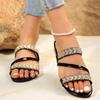 Fashion Block Heel Crystal Shoes Women 2025 Women Summer New Rhinestone Strap Luxury Fashion slippers  Open Toe Sandals Mid Heel Slides