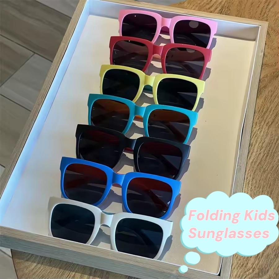 Colorful Folding Sunglasses Children Retro Square Frame UV 400 Outdoor Kids Cute Sunglasses Shades for Toddler Boys and Girls