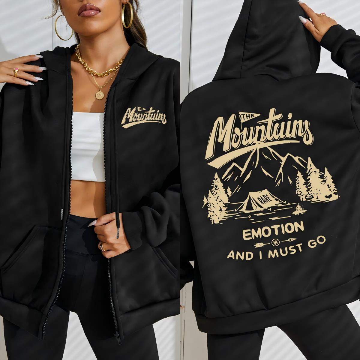 

Толстовки с капюшоном на молнии с принтом эмоций Mountains Go Camping Женская флисовая толстовка Осенняя свободная толстовка Повседневная одежда оверсайз 3XL