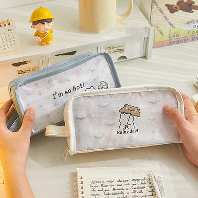 Large Capacity Pencil Case with Smooth Zipper Bear Design Pencil Pouch for School Supplies Stationery Storage