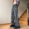 Heavy Camouflage Jeans Men's and Women's Spring and Autumn Retro Straight Overalls Wide-leg Floor-mopping Pants Tide