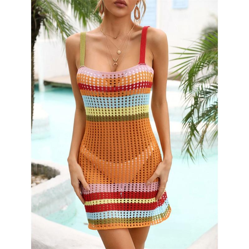 Summer Women's Patchwork Bikini Beach Dress Backless Fashion Camisole Cover-Ups