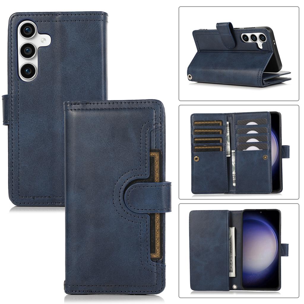 For Samsung Galaxy S25 Case Split Leather Magnetic Wallet Phone Protector with Wrist Strap