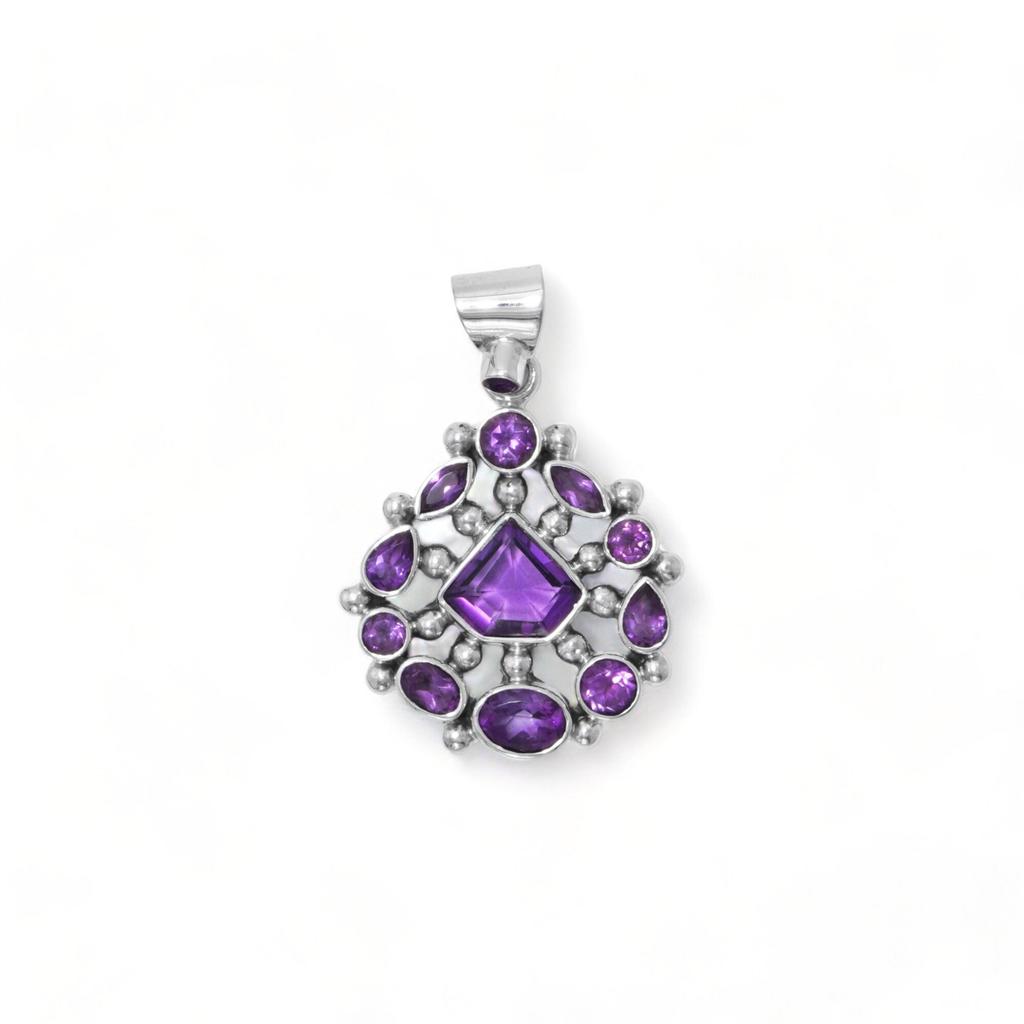 Multi Gemstone 925 Sterling Silver Pendant Necklace