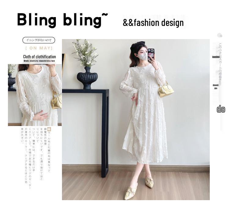 2026 Spring/Summer Maternity Gauze Embroidery Mid-Length Loose Dress