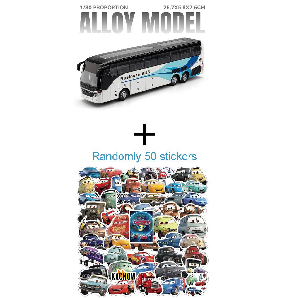 1:30 Business Bus Model Toy Car Metal Die-cast Music Light Doors Opened Long-distance Single-layer Truck Models Holiday Gifts