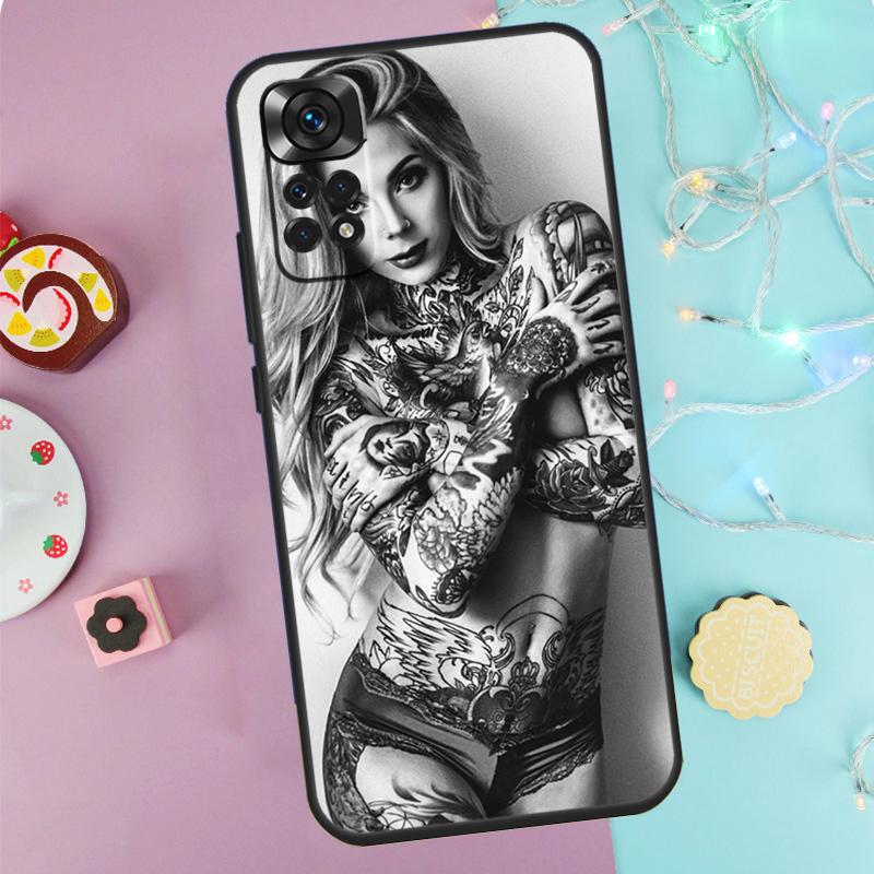 Sexy Sleeve Tattoo Girl Case For Xiaomi Redmi Note 13 Pro 14 9 10 11 12 9S 10S 11S 12S Redmi 14C 10C 12C 13C Cover