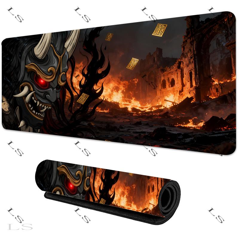 Japanese Devil Grey MousePad Large Computer Gamer Lock Edge Table Mat Laptop Oni Mouse pad HD Print Non-slip Rubber Keyboard Rug