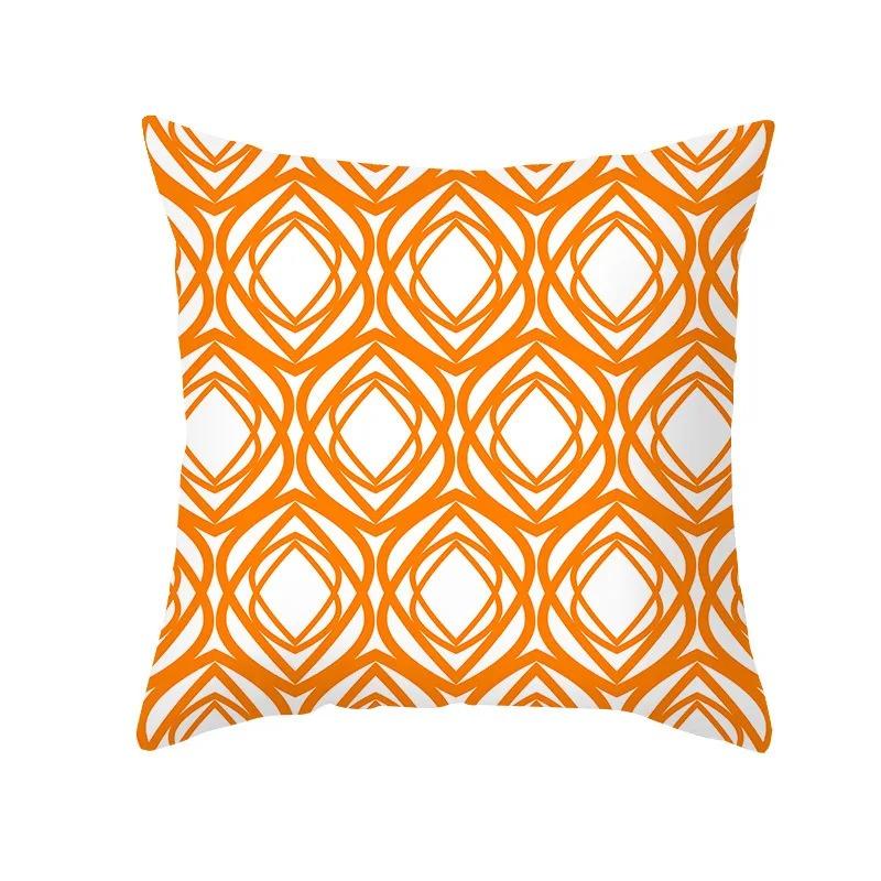Nordic Orange Geometric Print Peach Skin Fabric Pillowcase Home Room Decoration Office Seat Living Room Sofa Cushion Cover