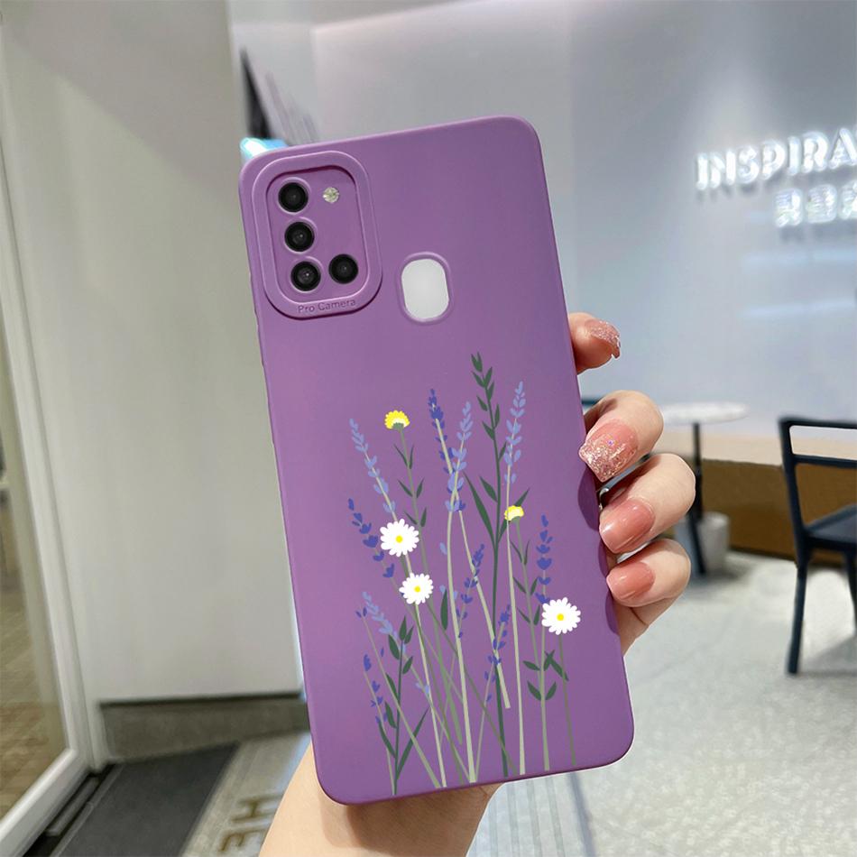 For Samsung Galaxy A21s Case Purple Lavender Flower Camera Protector Soft Phone Cover For Samsung A21s 6.5" SM-A217F A 21 s Case