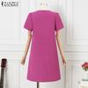 ZANZEA Damen Sommerkleid Lässig Rundhals Puffkurzarm