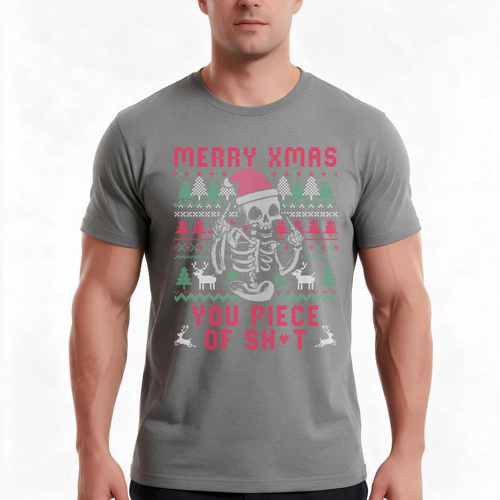 Christmas Skull Funny Ugly Sweater Tshirt Summer Casual Cotton Tee Oversized Streetwear Tops Vintage Graphic Print