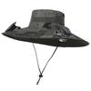 Yousheng Fisherman Hat Outdoor Fishing Hat with Moisture-Wicking Mesh Design Waterproof Coating Wide-Brimmed Dual-Power Solar Fan Hat