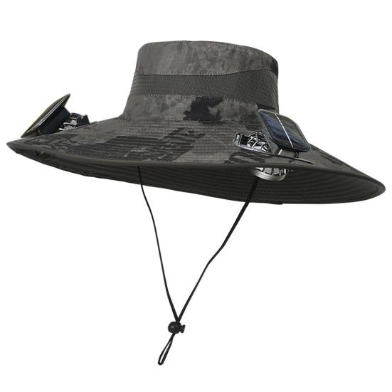 Yousheng Fisherman Hat Outdoor Fishing Hat with Moisture-Wicking Mesh Design Waterproof Coating Wide-Brimmed Dual-Power Solar Fan Hat