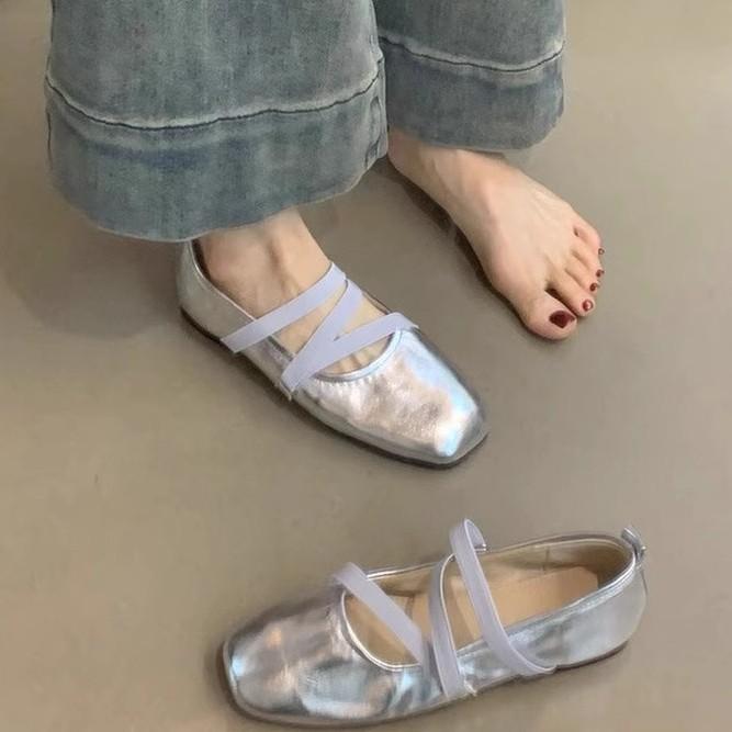 Sheepskin version~ French cross-strapped red Mary Jane shoes flat single shoes women's shallow mouth evening wind fairy ballet shoes