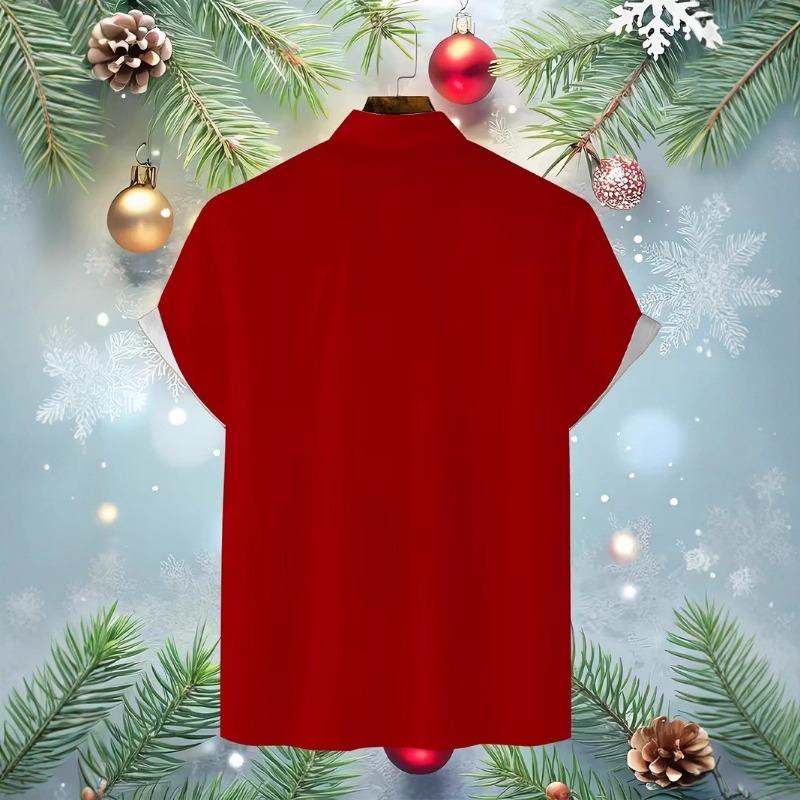 Autumn and Winter Men's Short Sleeved Shirt New Year's Christmas Pattern Digital Printed Shirt Top Men's Casual Shirt