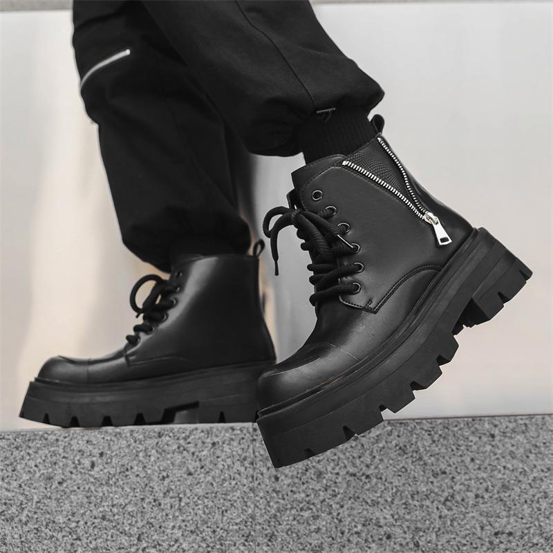 Fashion Mens Fashion Platform Boots Black Trendy Original Leather Shoes Stage Nightclub Dress Cowboy Chunky Boot Designer Ankle Botas