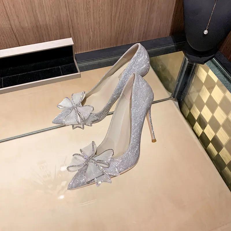 Cinderella Shoes Rhinestone High Heels Women Pumps Pointed toe Woman Crystal Party Wedding Shoes  zapatillas mujer