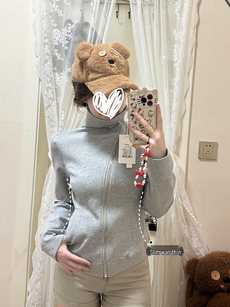 Jimo Damen Slim Fit Sweatshirt - Herbst Taillenbetontes Großer Revers Koreanischer Stil Strickjacke