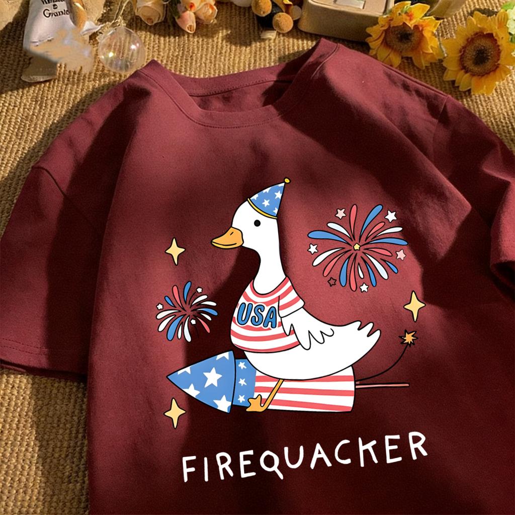 Usa'S Big Goose On A Rocket Design T-Shirt Unisex Cotton Summer Basics Tee Vintage Clothing Unisex Loose Fashion Streetwear