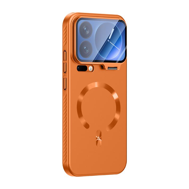 For Xiaomi 17 Pro 17 Pro Max phone case, lens bracket protection, magnetic attachment, solid color design Xiaomi 17 pro max оранжевый