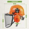 Blostm casque de sécurité pour tronçonneuse - 3 en 1 casque debroussailleuse orange avec visière en maille d'acier et cache-oreil