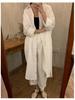 Cardigan Lungo Stile Coreano Sopra il Ginocchio con Revers Camicia Parasole 2025