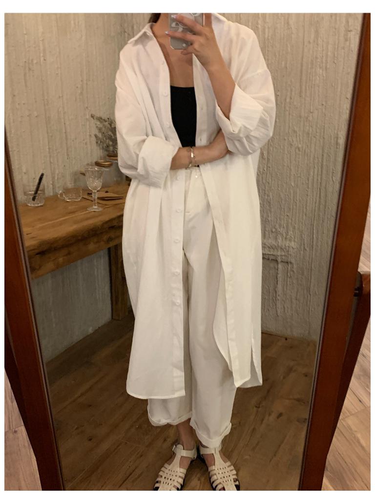 Cardigan Lungo Stile Coreano Sopra il Ginocchio con Revers Camicia Parasole 2025