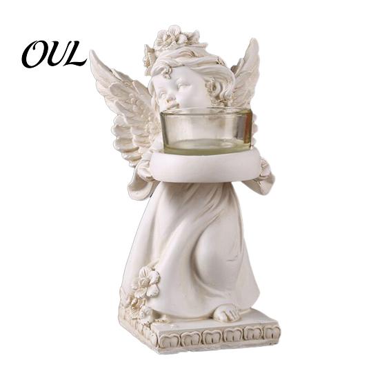 Gift Angel Candle Holder Little Holder, Resin Decorative Guardian Tea Light Shadow Effect Retro Cherub Sculpture for Home Church Wedding Decor Vintage