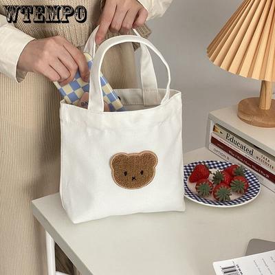 Ladies Handbag Casual Cute Bear Canvas Bag Girls Convenient Mini Small Handbag