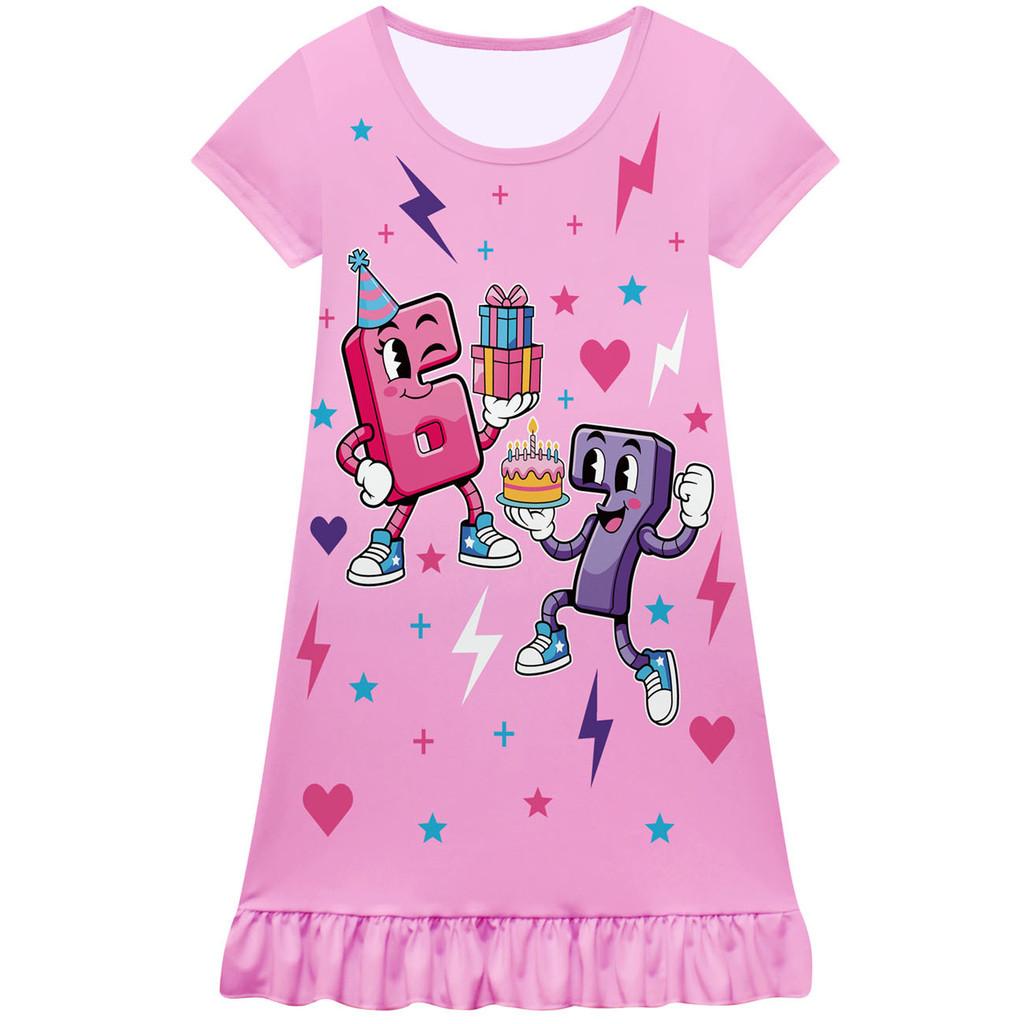 82874 Kids Girls Steal a Brainrot 67 Print Short Sleeves Dress