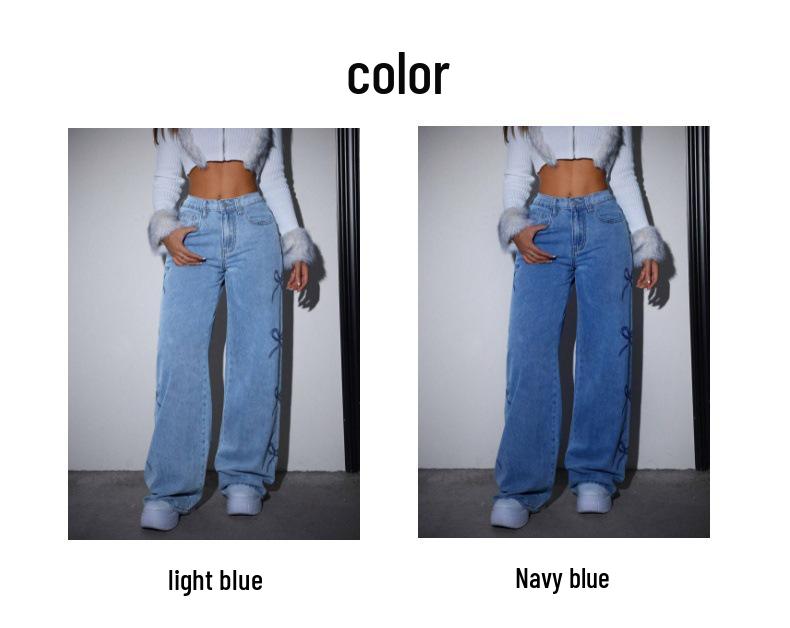 High-Waisted Butterfly Print Casual Jeans